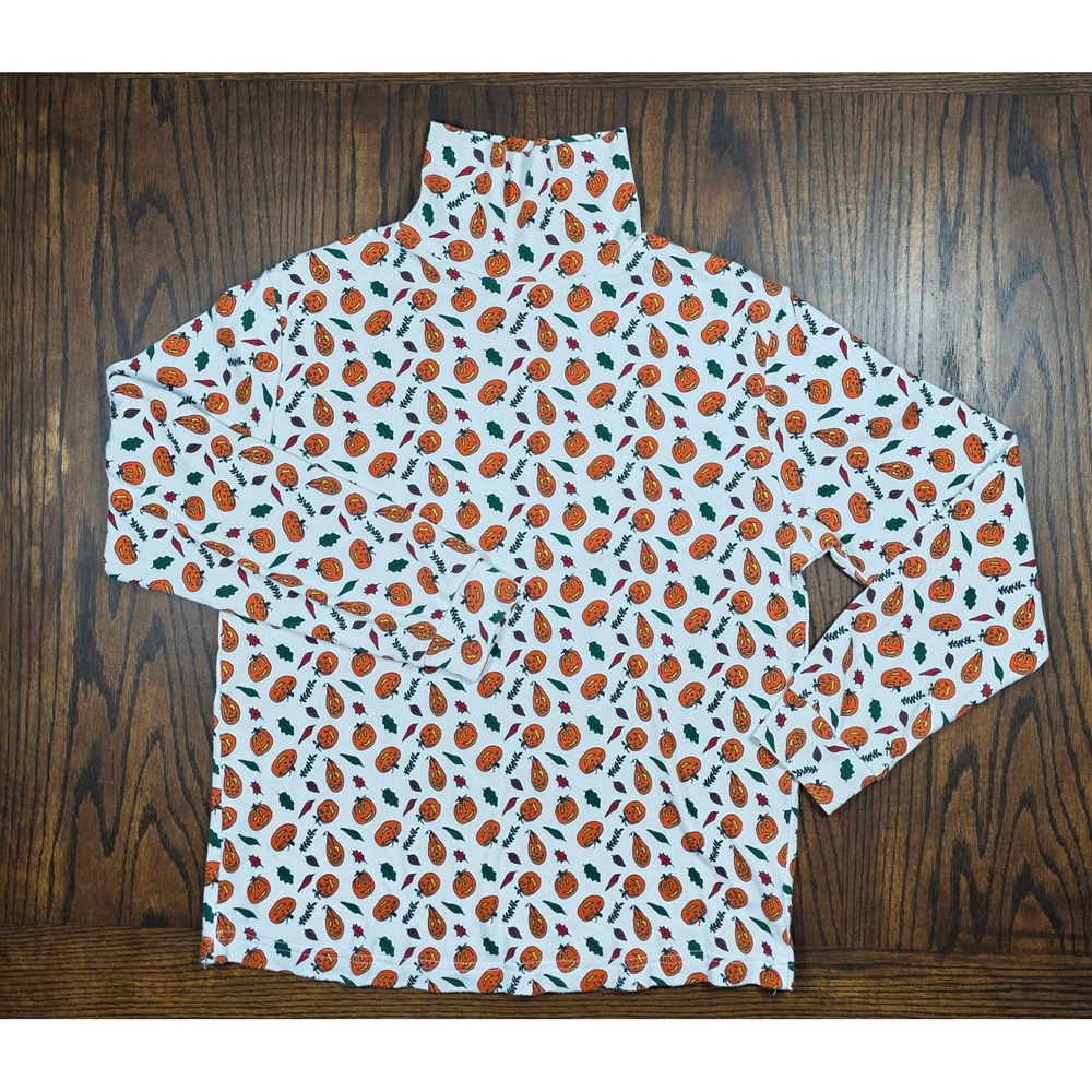 Vintage Basic Editions Halloween Pumpkin Turtleneck White Large Jack-O-Lantern